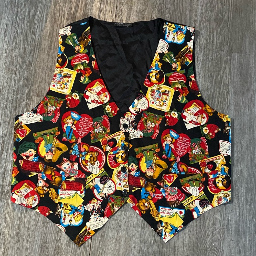 Vintage 80s Valentines Novelty print 40s Cats Dogs  Vest sz XL
